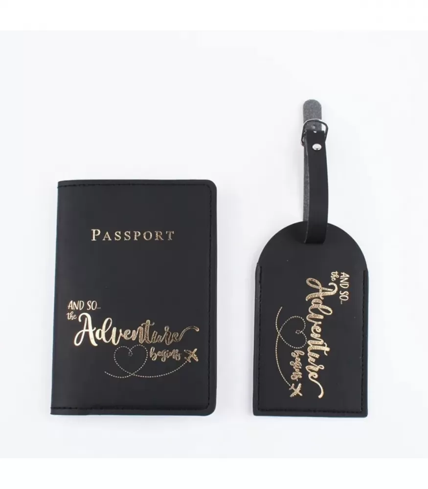 Black adventure passport case + suitcase name tag