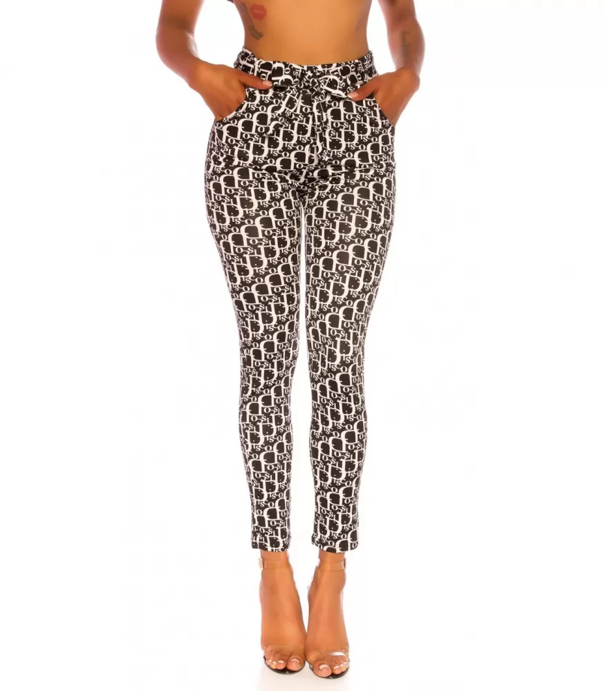Black and white print treggings with belt