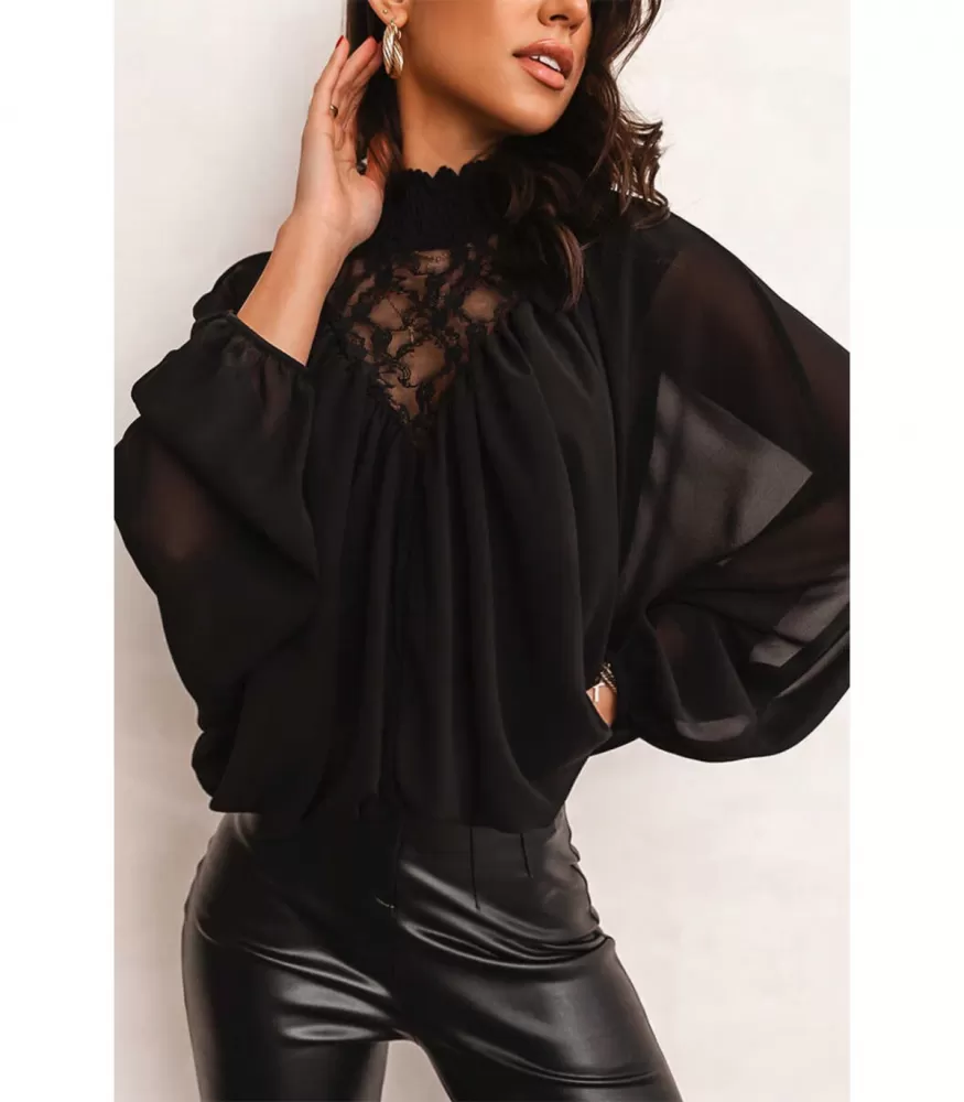 Black chiffon blouse with lace