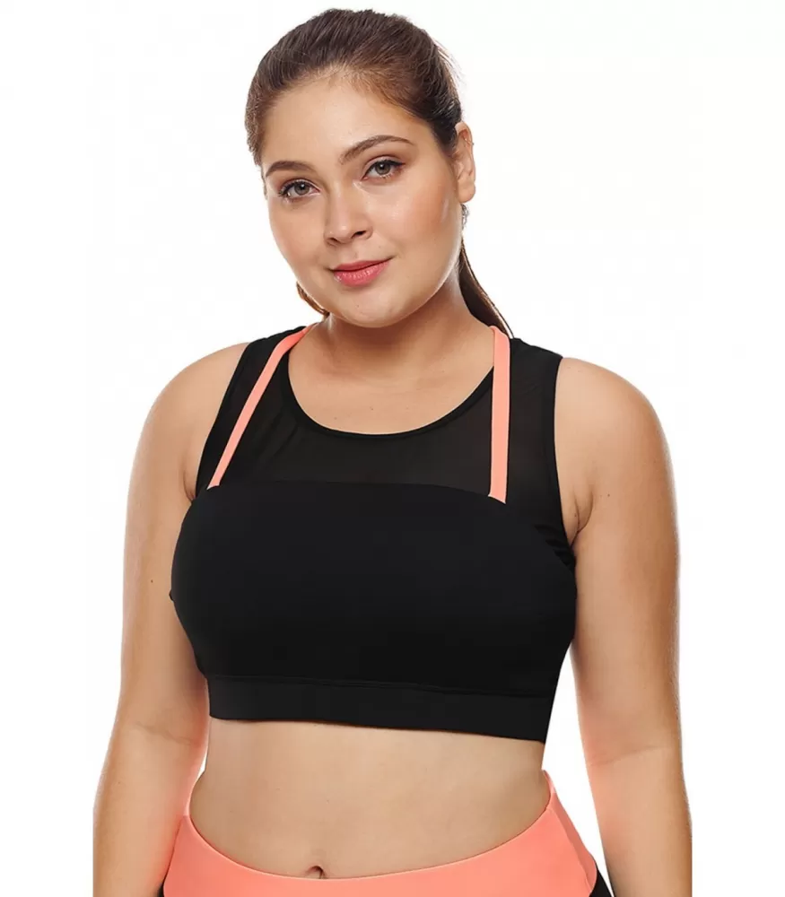Black coral mesh sports bra with thighs (plus size) [LAST CHANCE]