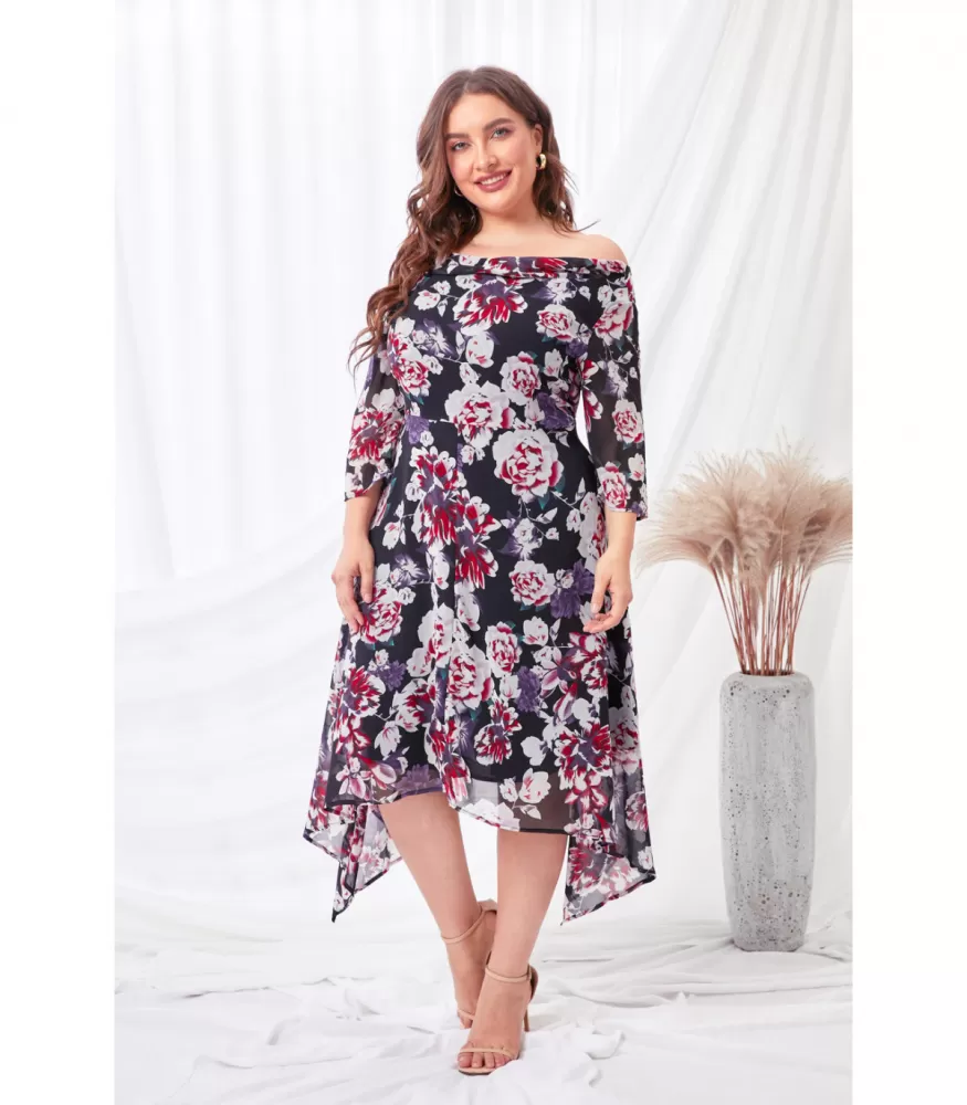 strapless open back dress Plus Size Pink Floral Square Neck Puff Sleeve Ruffle Maxi Dress  Formal  Affair Boutique