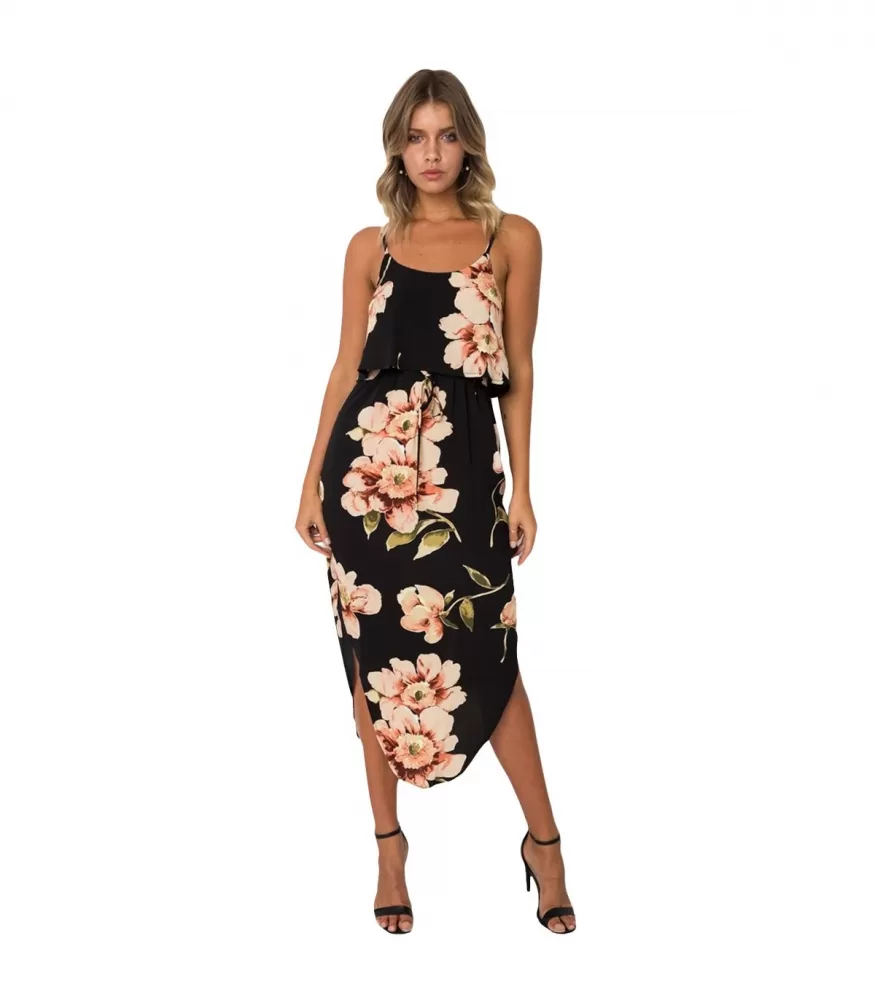 Black floral pattern dress on flaming [LAST CHANCE]