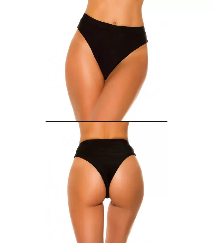 Black high-waisted Brazilian bikini bottoms