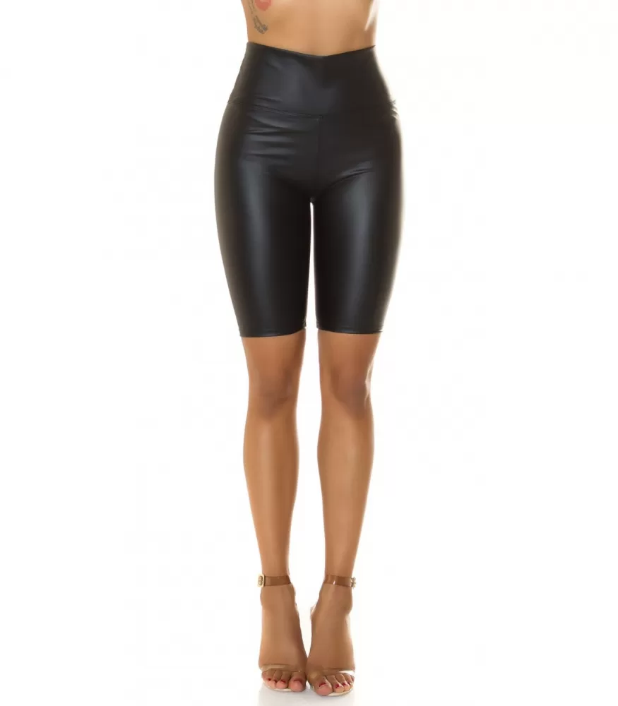 Black high-waisted faux leather biker shorts