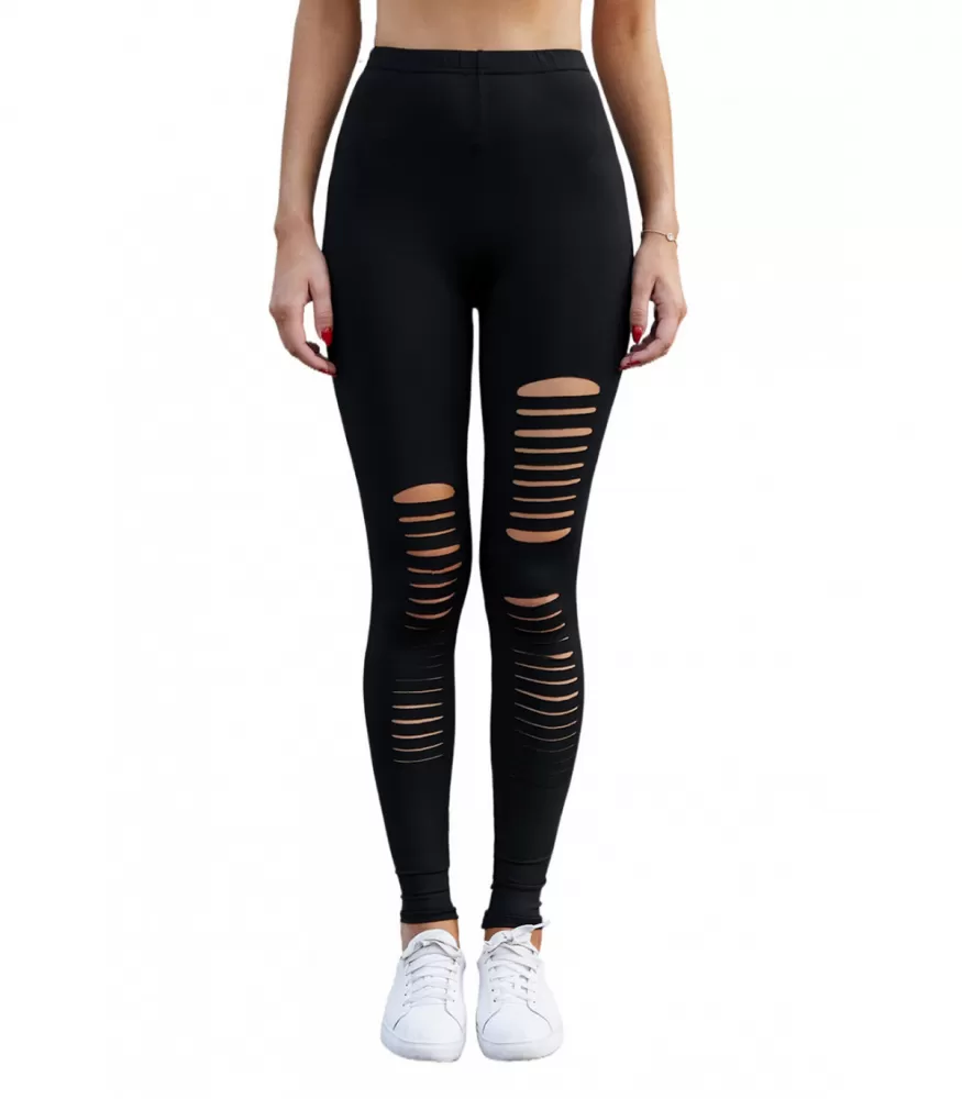 Black high-waisted leggings with slits