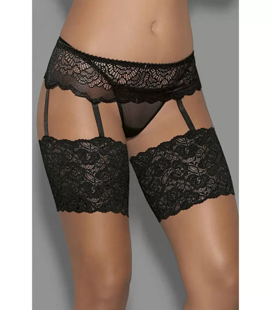 Black lace decorated garter vests with garters