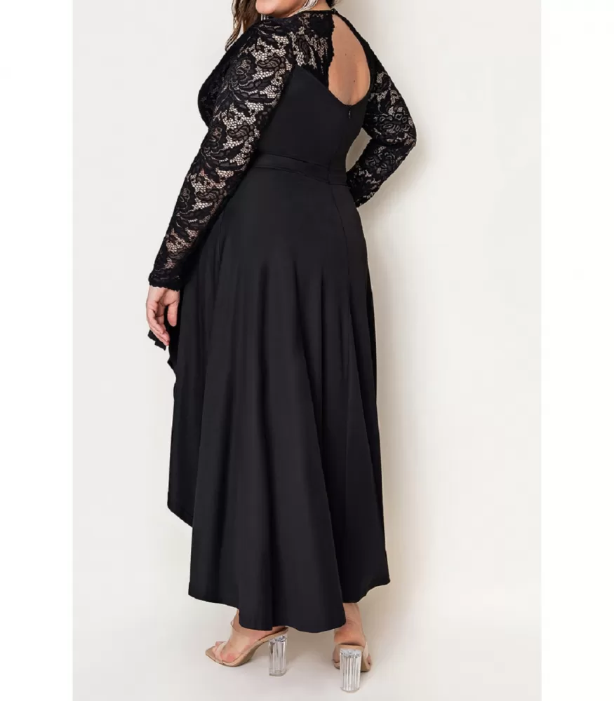 Black lace high low dress plus size 2025