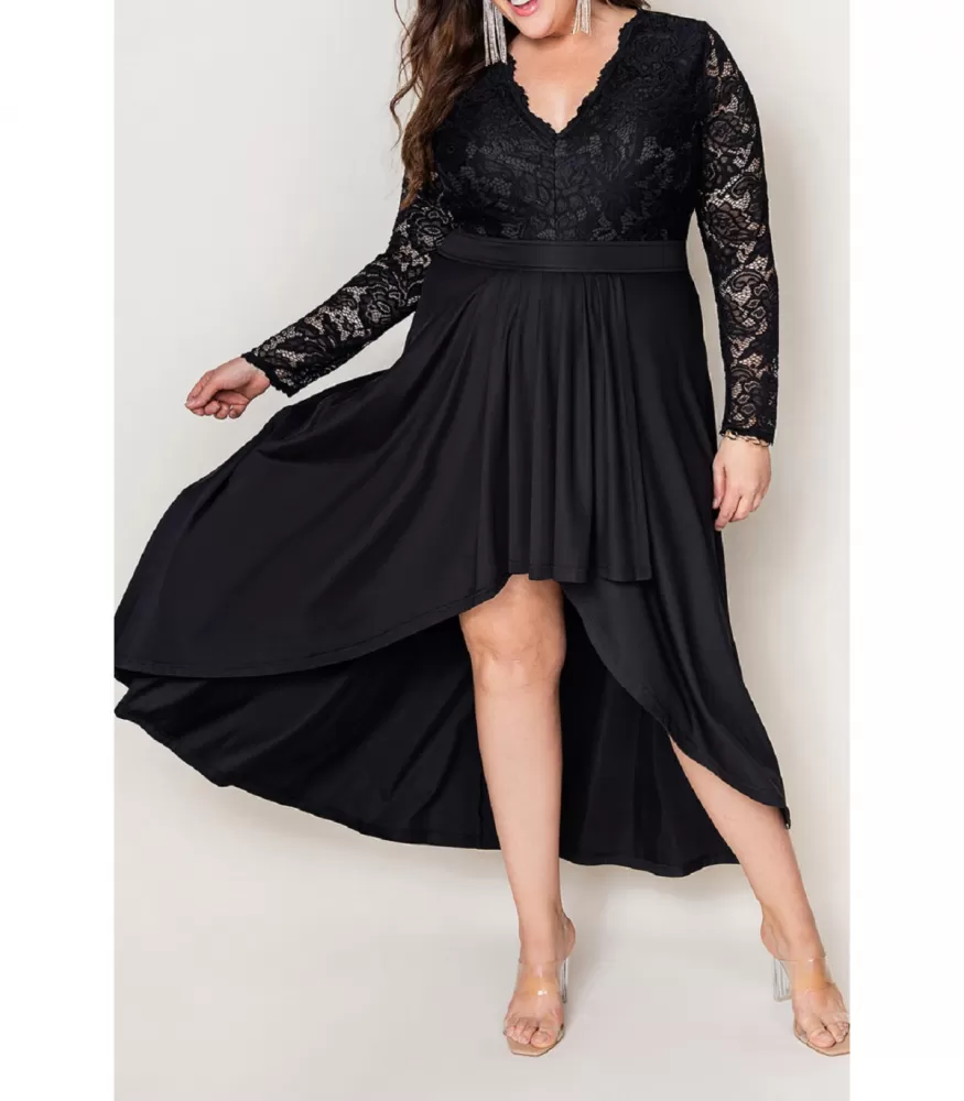 Black lace high low dress plus size on sale