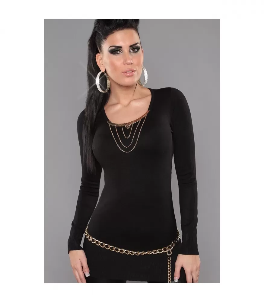 Black long knit with chain decoration [LAST CHANCE]