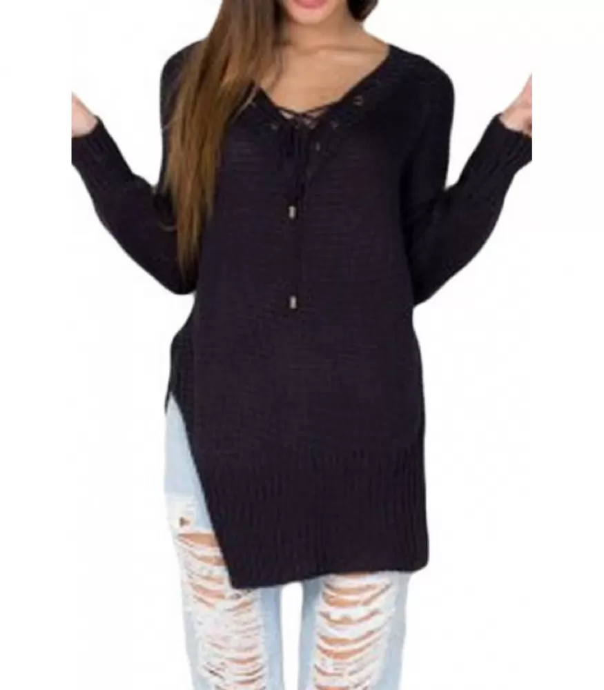 Black long nodded sweater with slits [LAST CHANCE]