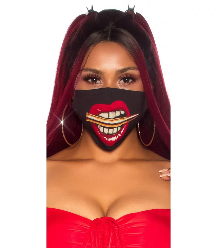 Black mouthprinted fabric face mask [BLACK WEEK -25%]