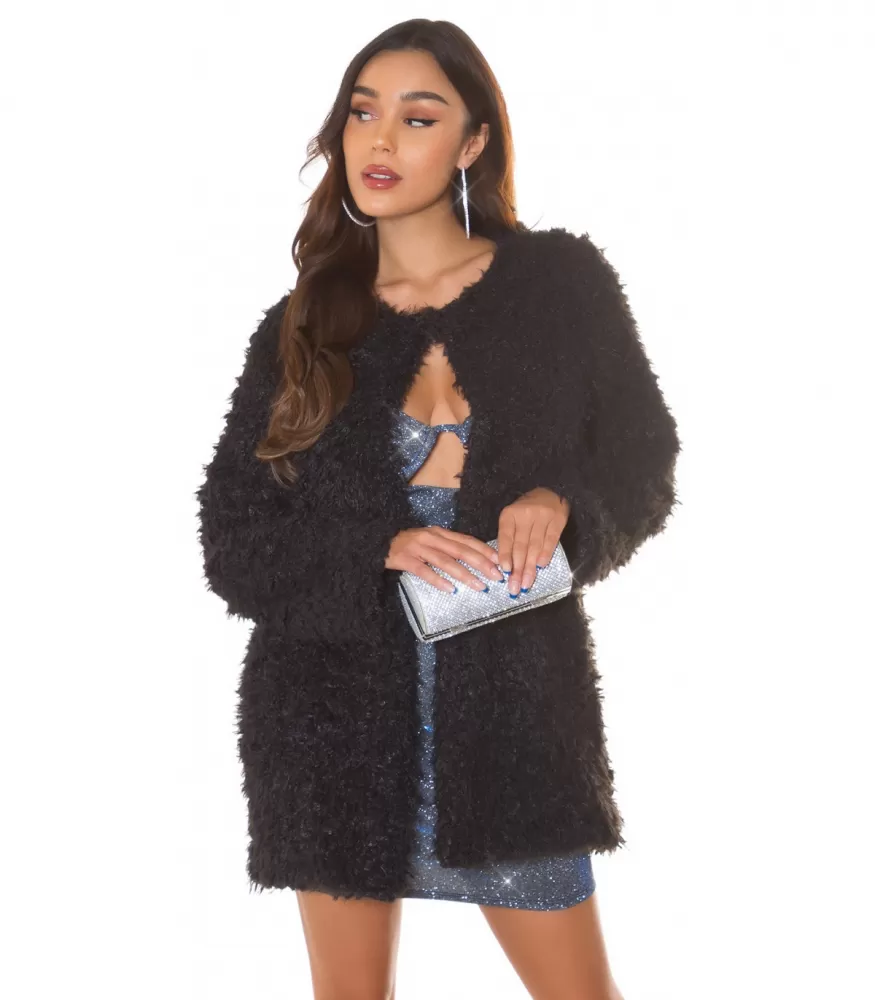Black open fluffy jacket [DISCOVERY]