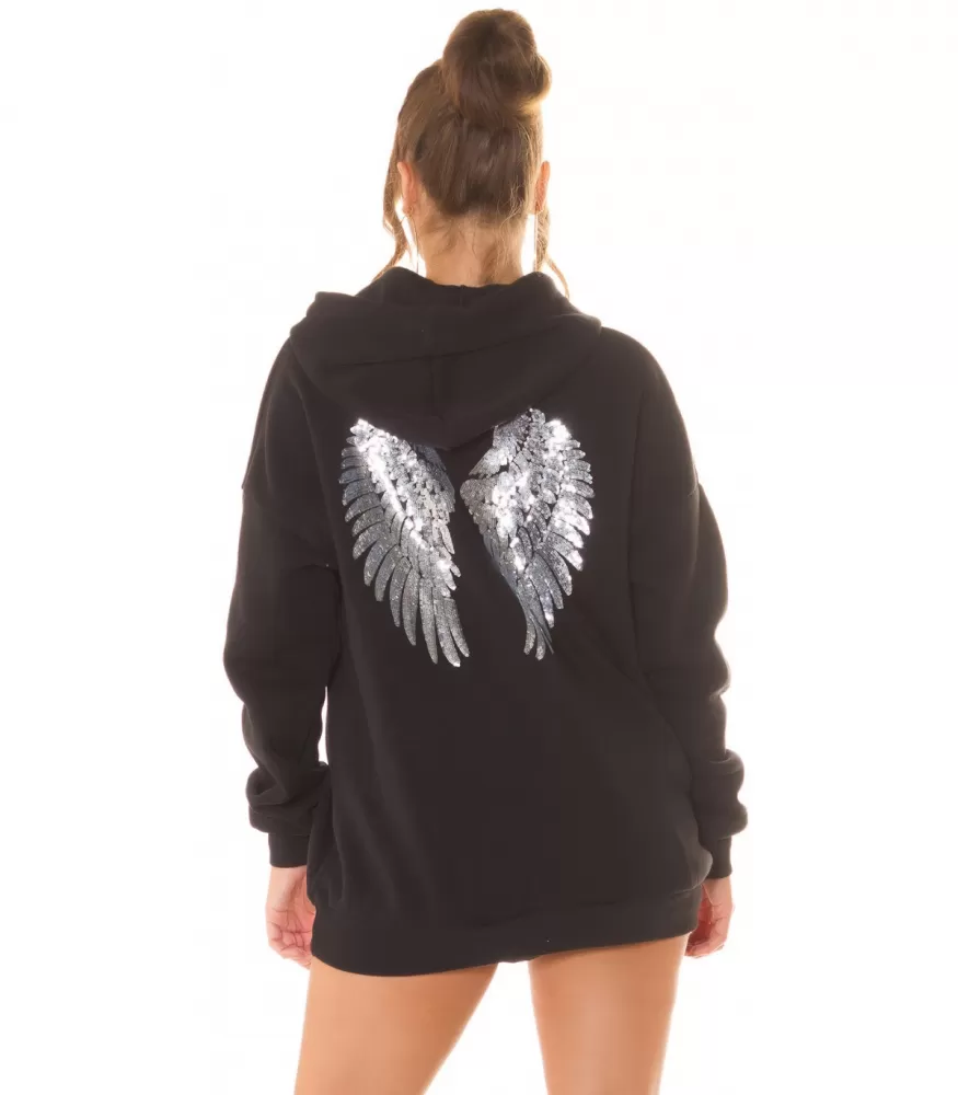 Black oversize hoodie with sequin wings