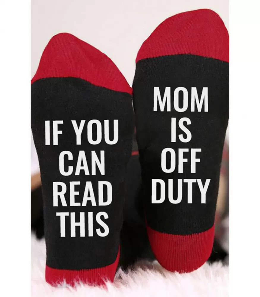 Black &quot;Mom is off duty&quot; socks