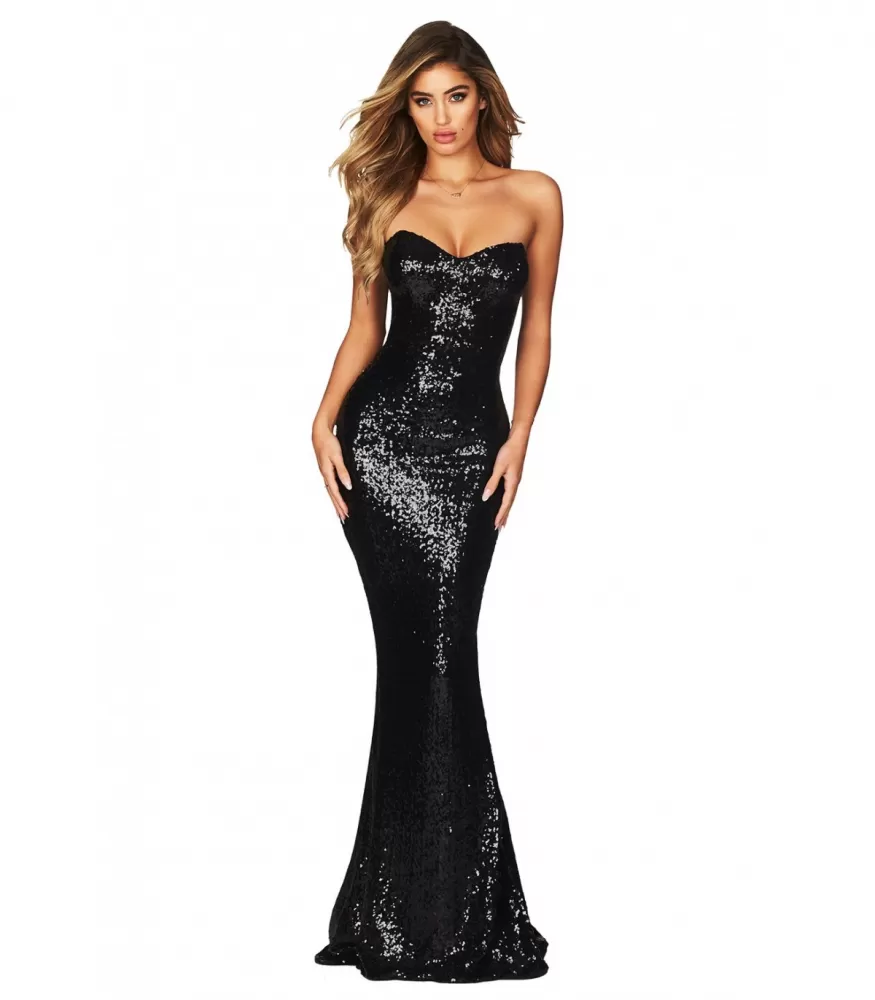 Black strapless long sequin dress [LAST CHANCE]
