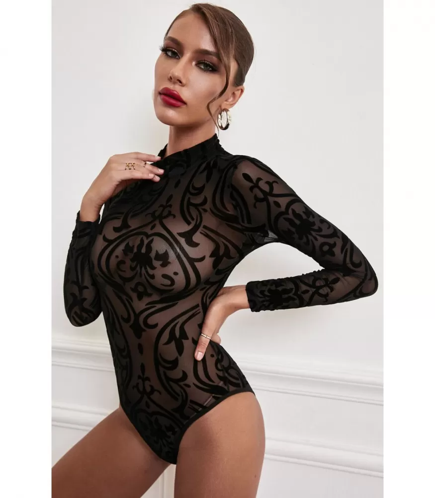 Black textured mesh bodysuit