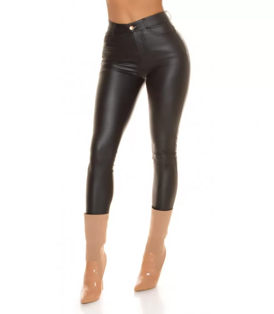 Black thermo faux leather pants