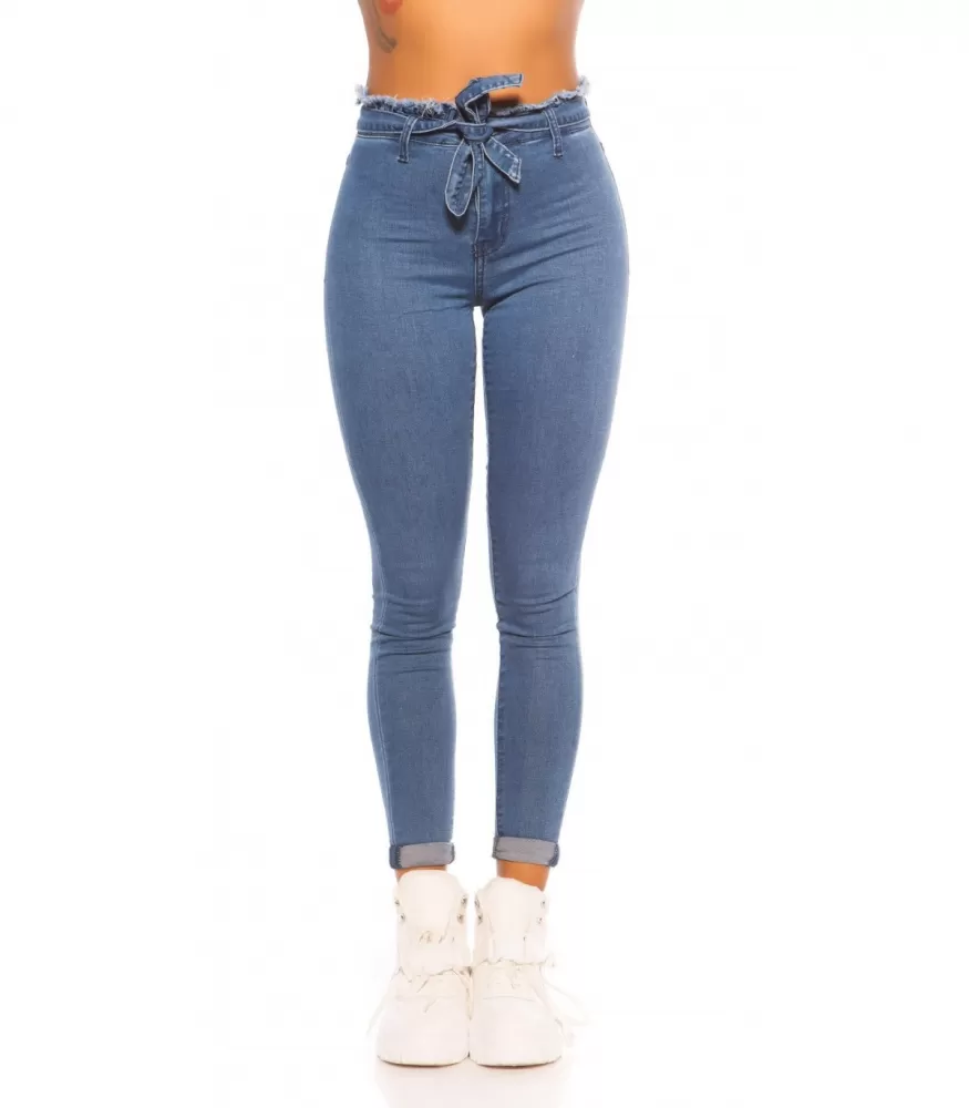 Blue high-waisted jeans with belt [LAST CHANCE]