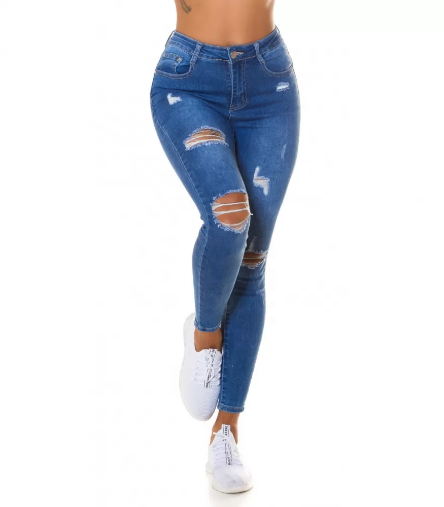 Blue ripped high waist push up jeans