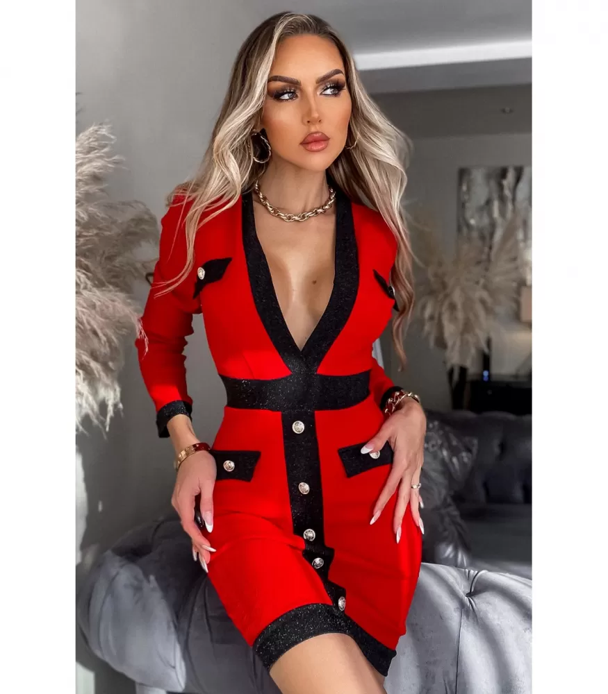 CW 1st Kalista red button-orned v-dress