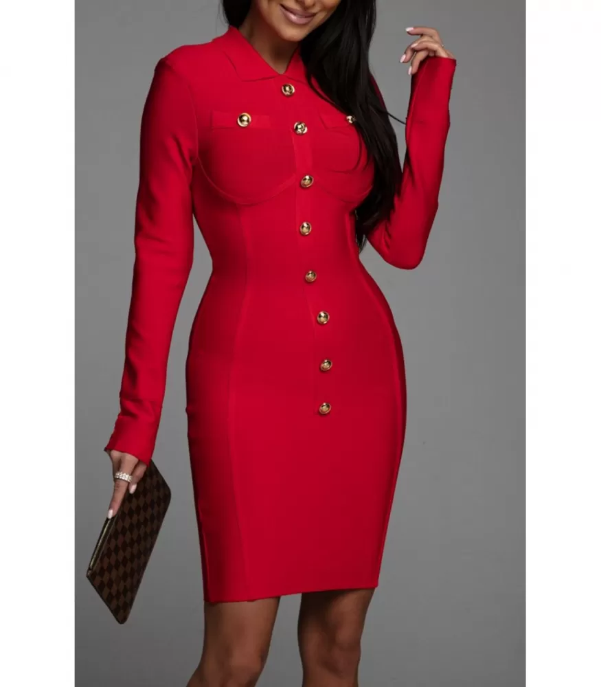 CW Eliya Red Button Adorned Dress [DISCOVERY]