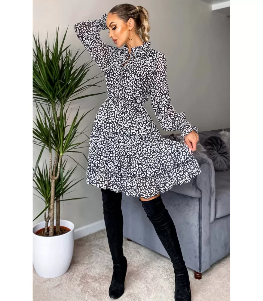 CW Latisha black and white leopard print dress