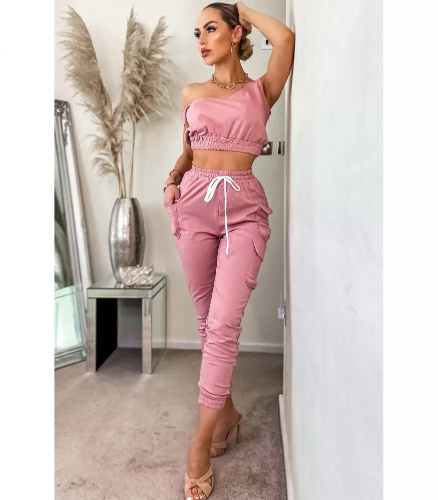 CW Mariam Pink Thigh-Pocketed Jogger Set