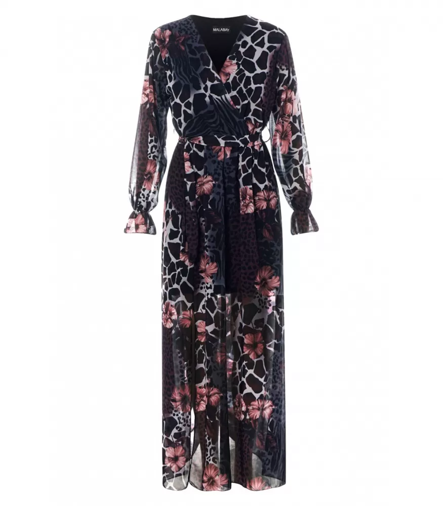 CW Thandie rose and leo patterned v-maxi dress