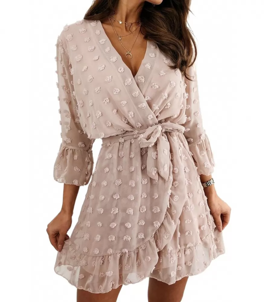 Cappuccino wrap-look v-dress with belt