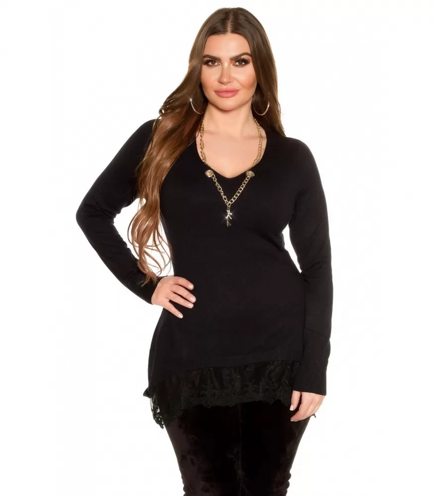 Curvy Girls Size Koucla black knit with lace and jewellery