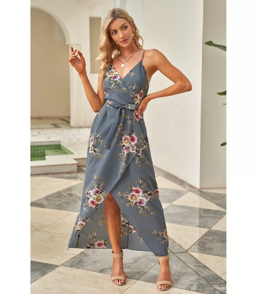 Mia floral wrap maxi on sale grey