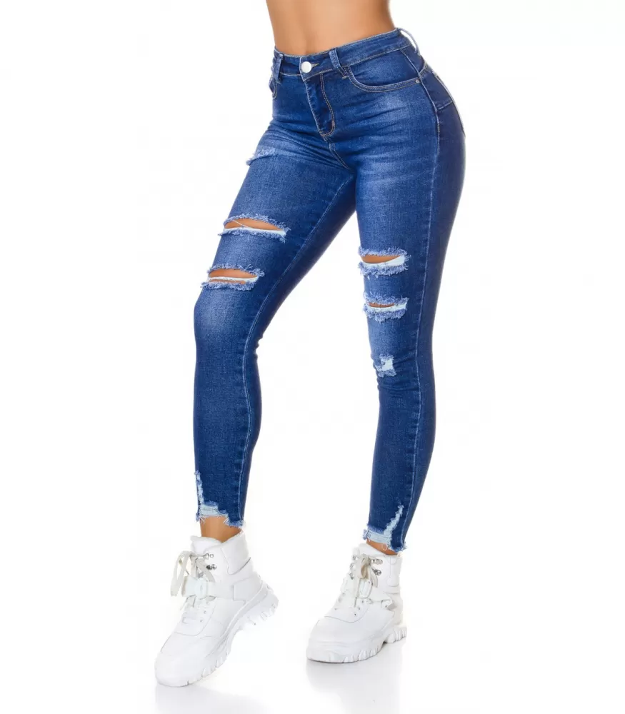 High-waisted blue ripped push-up jeans