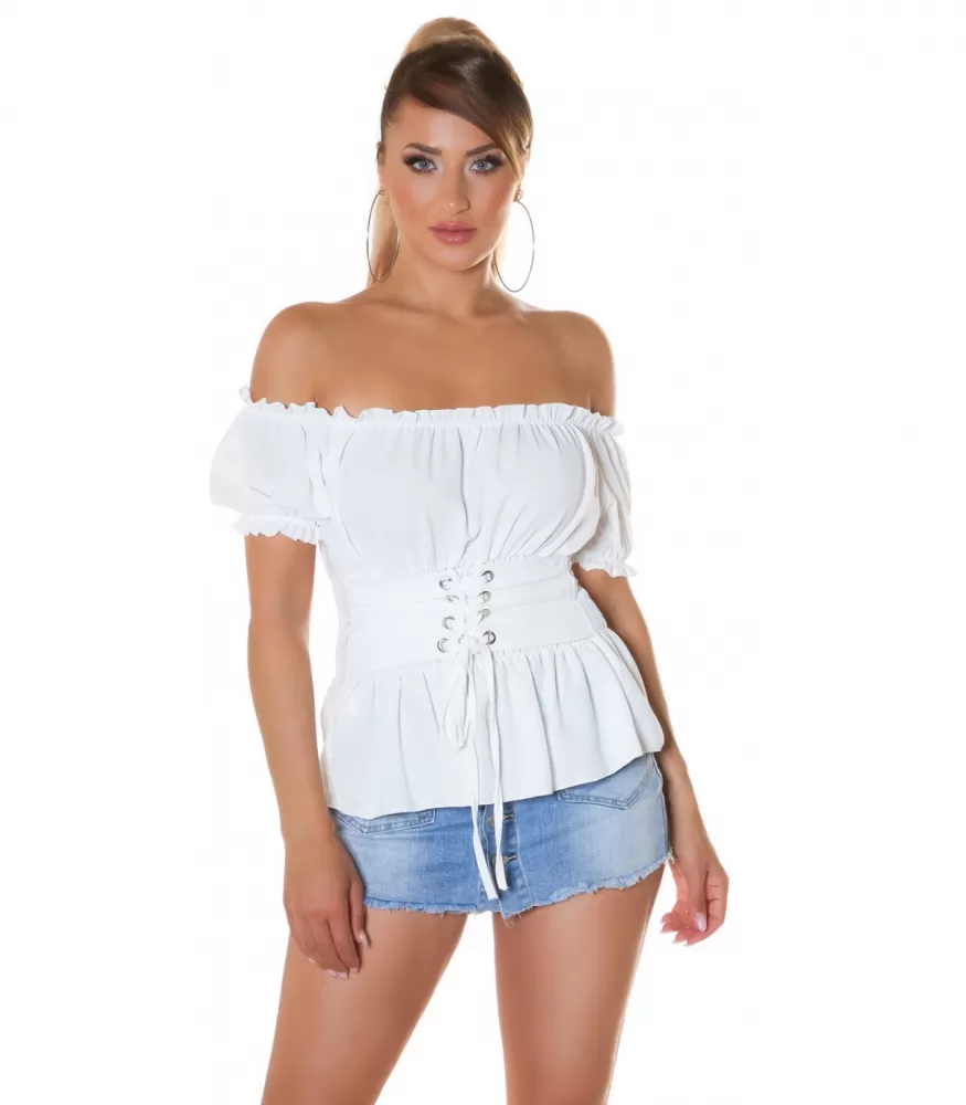 Koucla White Short Sleeve Corset Logo Latin Shirt