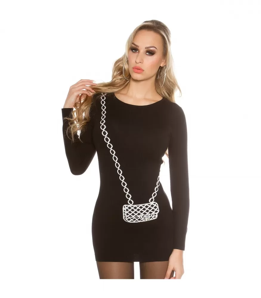 Koucla black long handbag pattern knit [LAST CHANCE]