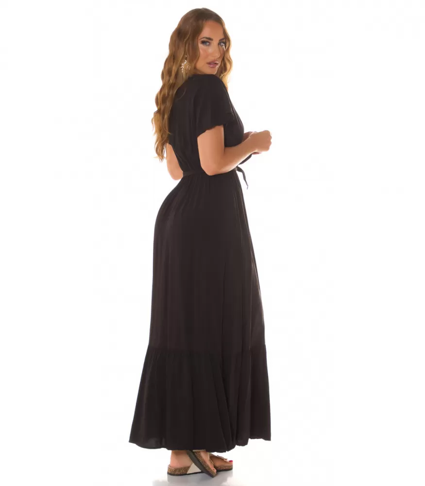 Koucla black short sleeve with belt maxi dress belt | HerSecret.fi