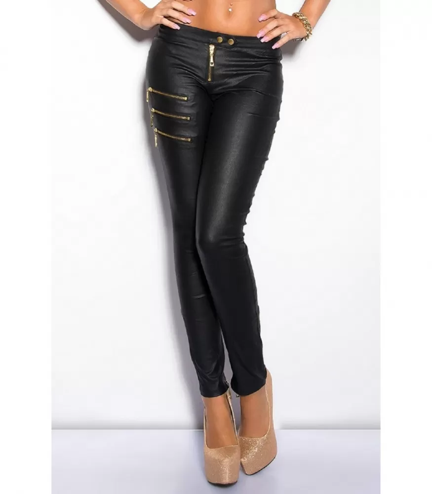 Koucla black zipped leather trousers