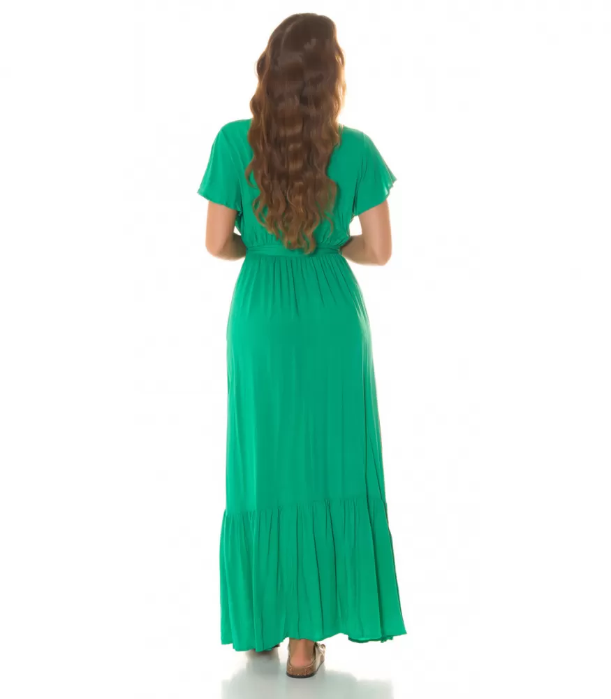 Koucla green short sleeve with belt maxi dress belt HerSecret.fi