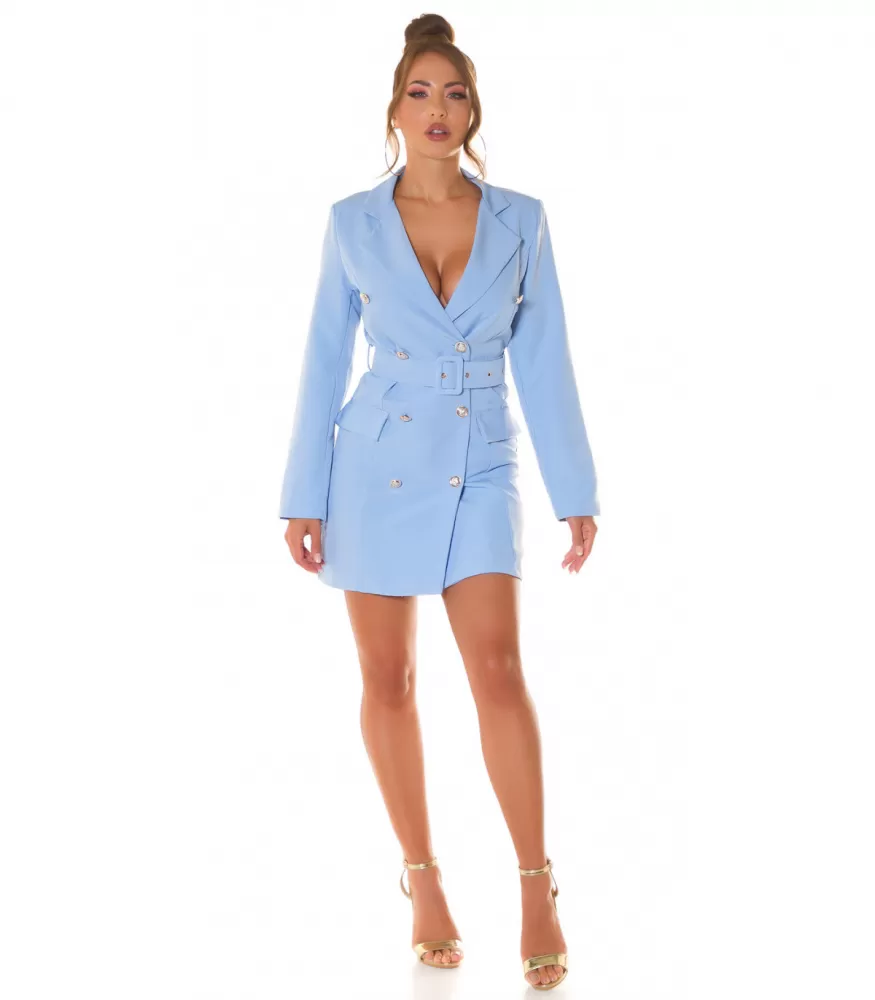 Koucla light blue button down blazer dress with belt HerSecret.fi