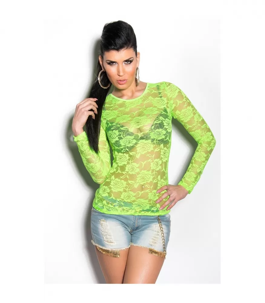 Koucla neon green long-sleeved lace shirt [LAST CHANCE]