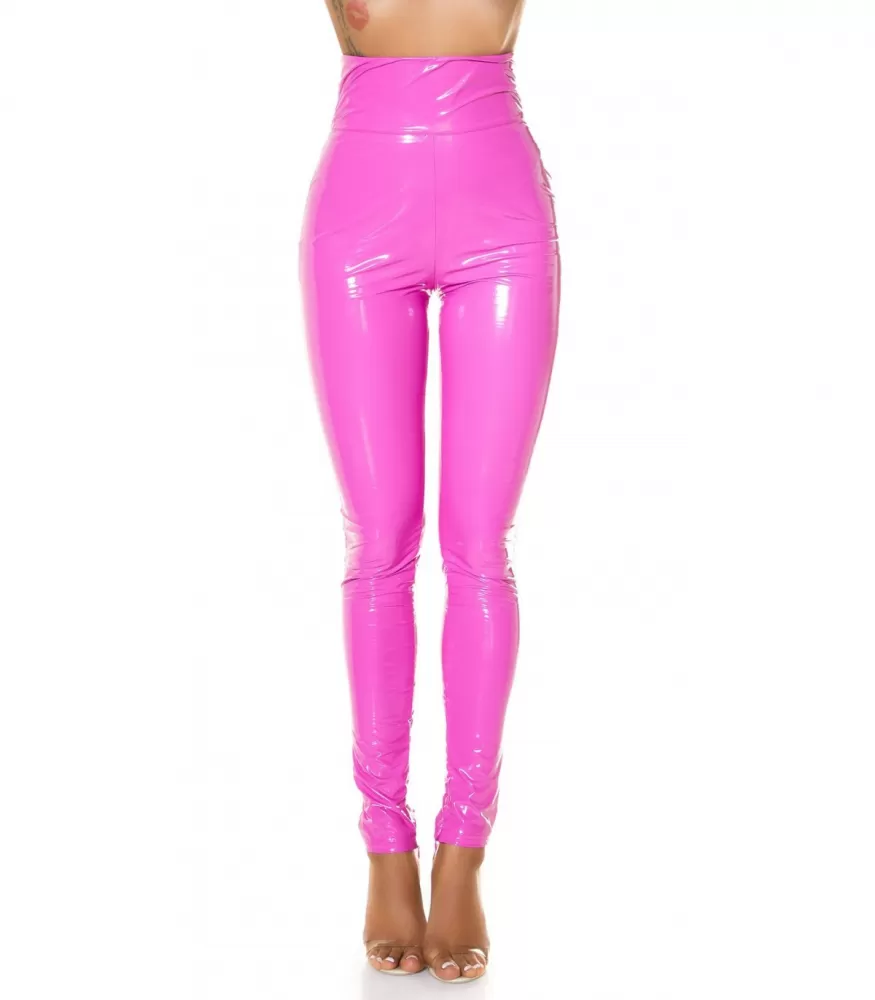 Koucla pink high-waisted latex look pants