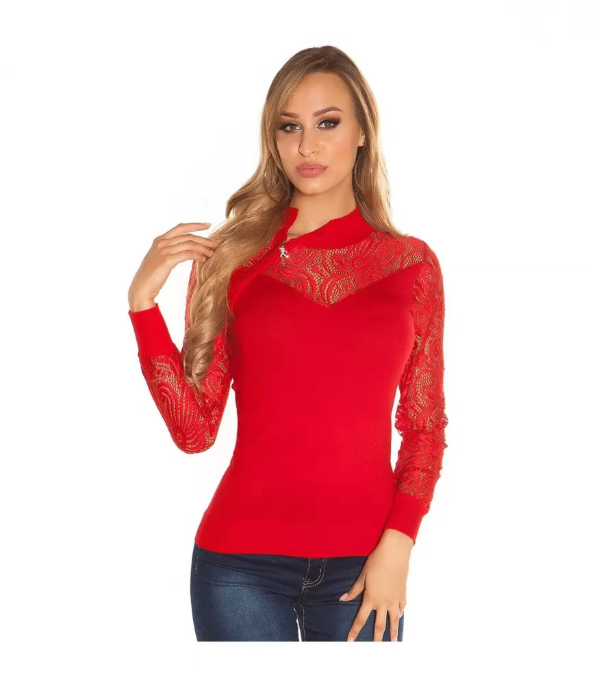 Koucla red lace-orned knit [LAST CHANCE]