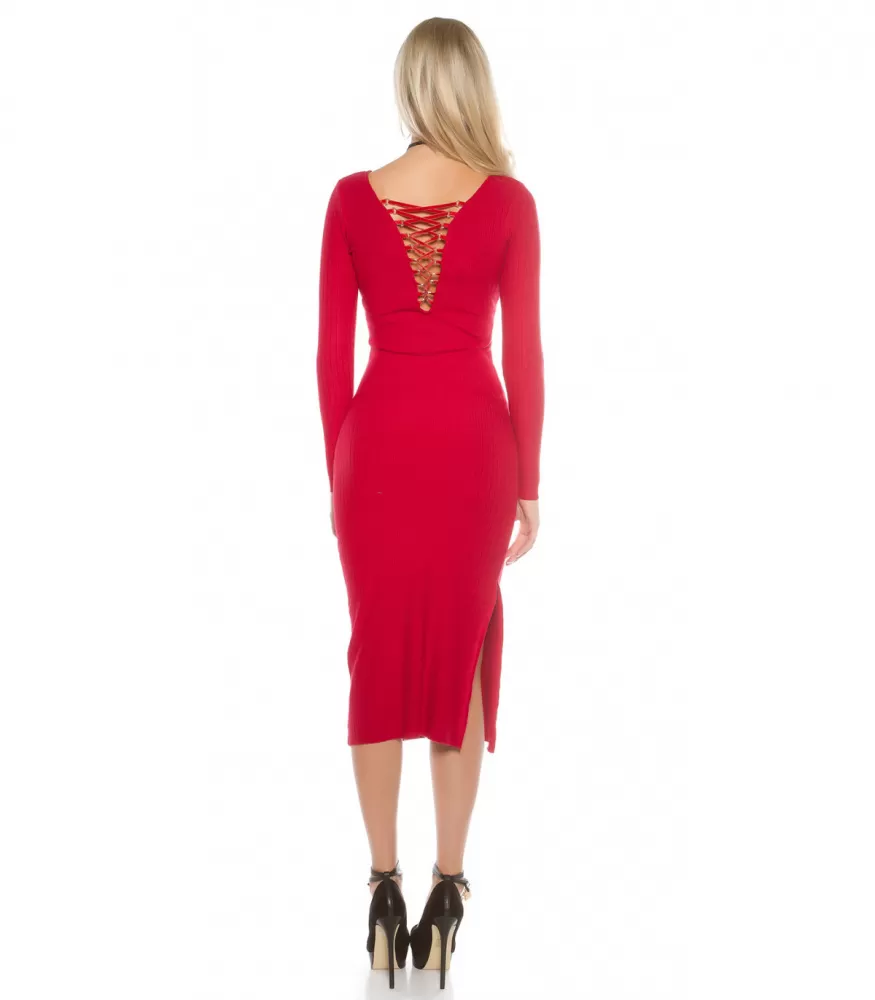 Koucla red midineule dress with nods and slits