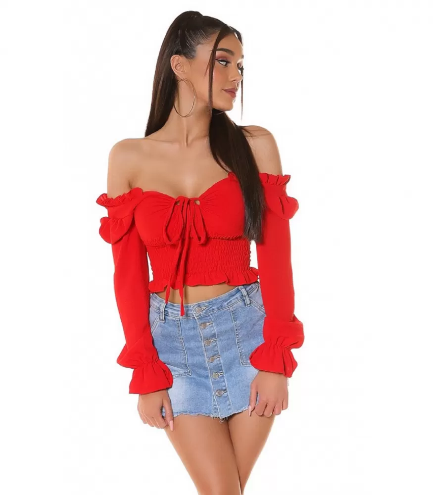 Koucla red ruffled-trimmed Latin shirt