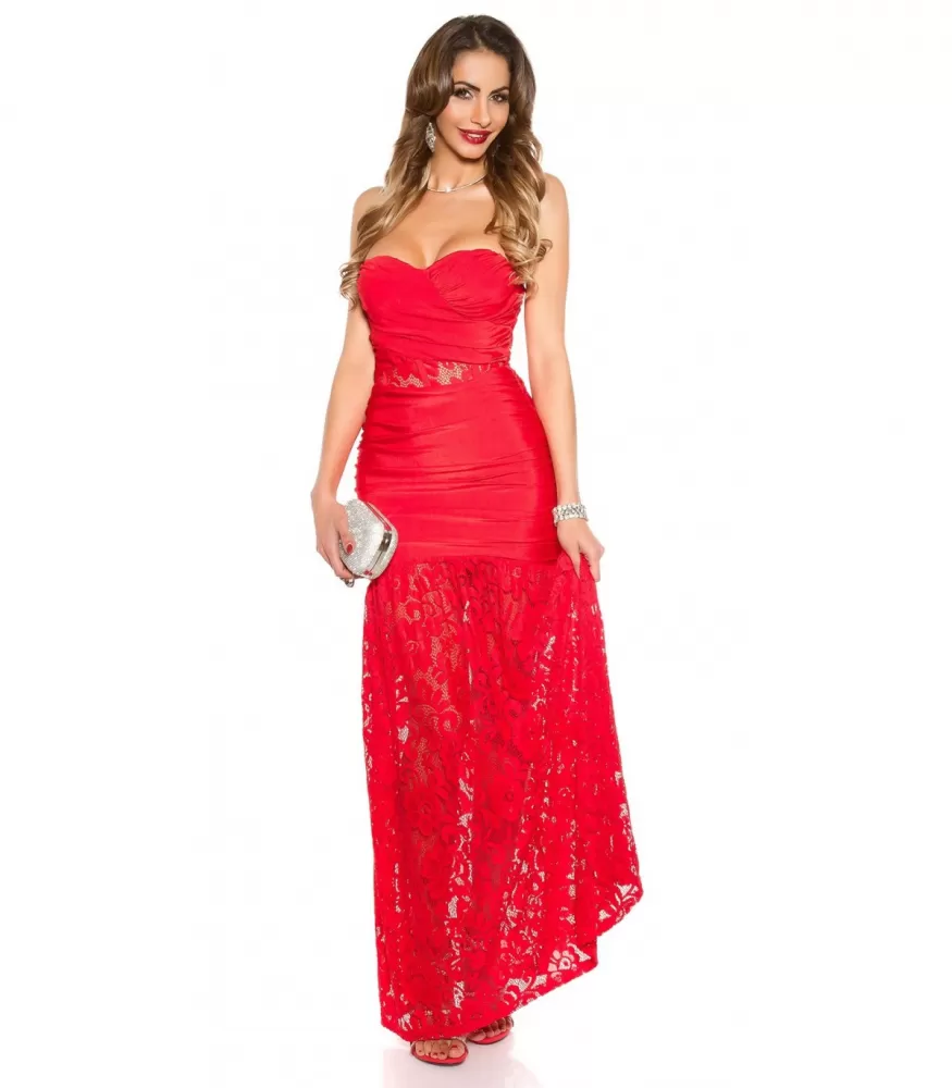 Koucla strapless long party dress with lace