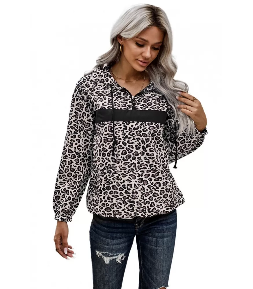 Leopard print bush hoodie with zipper