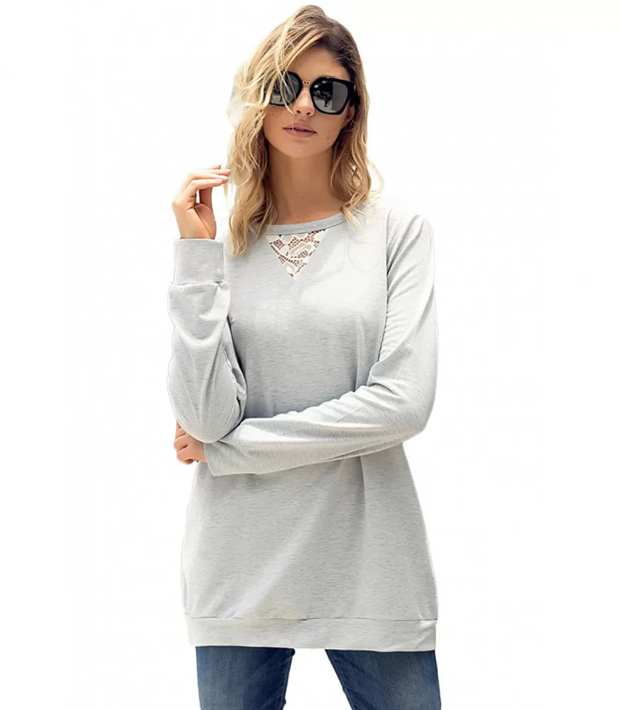 Light grey lace-orned sweatshirt with slits [LAST CHANCE]