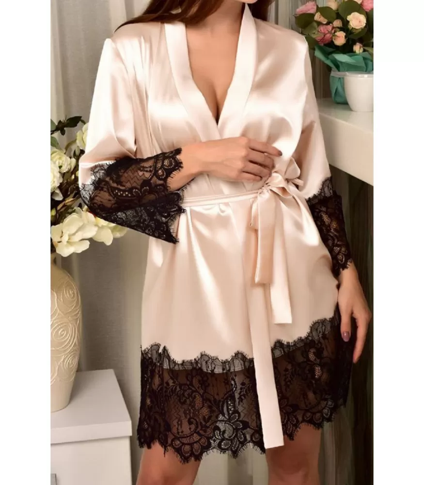 Light satin morning coat with lace