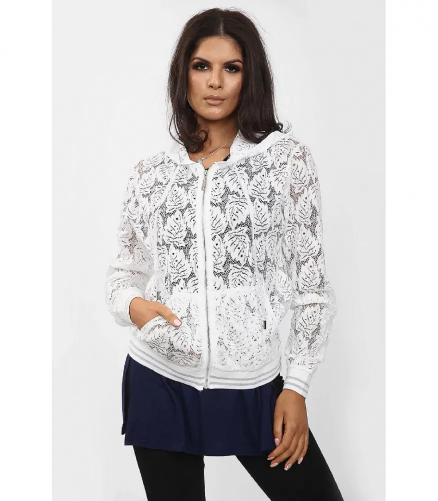 MIA leaf pattern lace hoodie