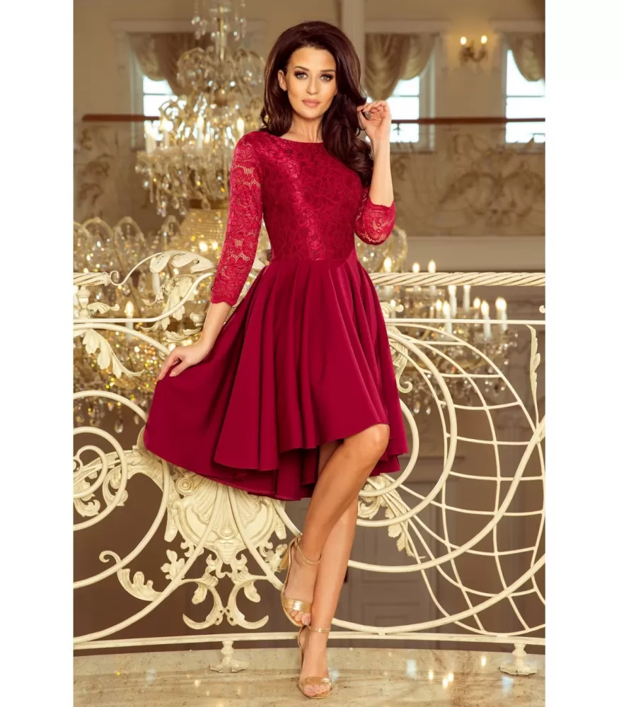 Numoco Olivia burgundy high low lace dress [LAST CHANCE]