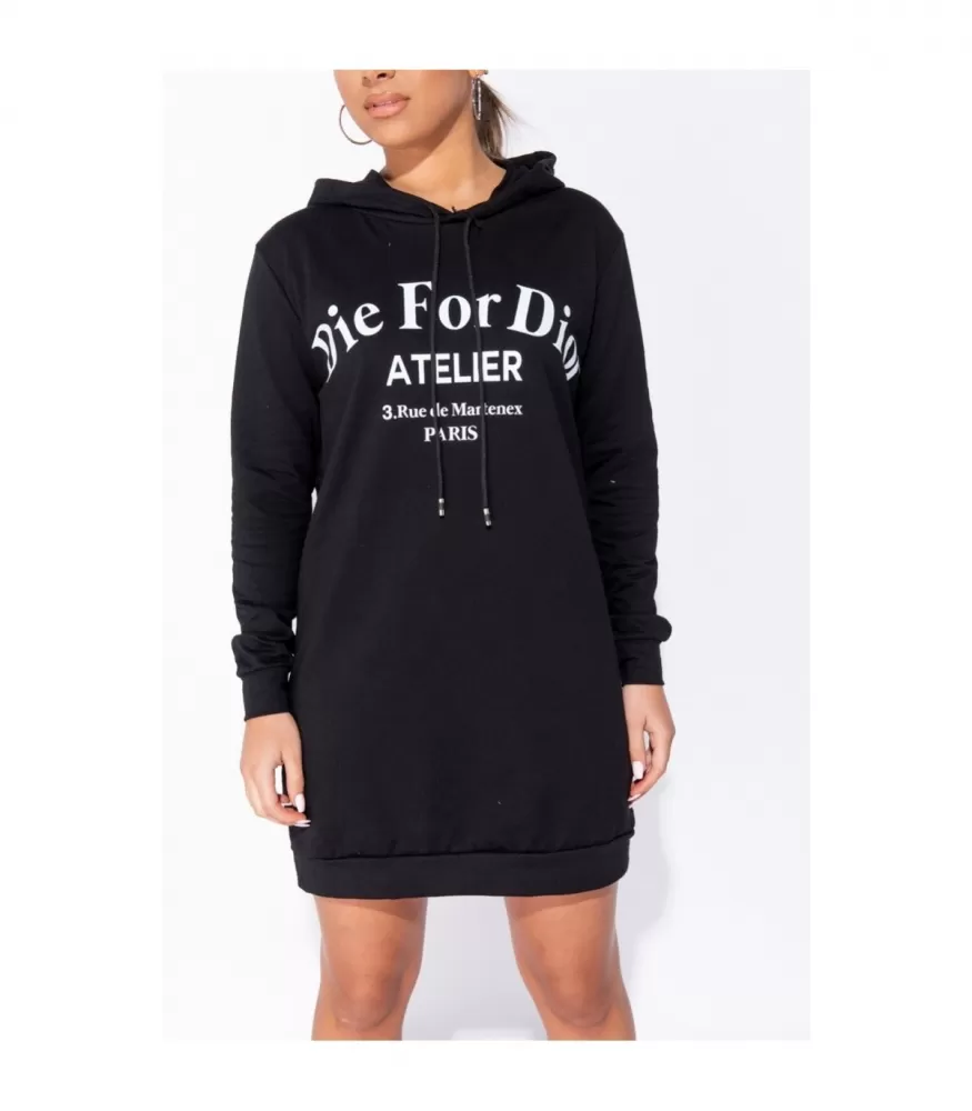 Parisian black Die For Dior hoodie dress HerSecret